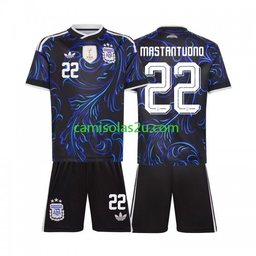 Camisolas de futebol Argentina Franco Mastantuono 22 Criança Equipamento Alternativa World Cup 2026 Manga Curta Camisolas de futebol Argentina Franco Mastantuono 22 Criança Equipamento Alternativa World Cup 2026 Manga Curta